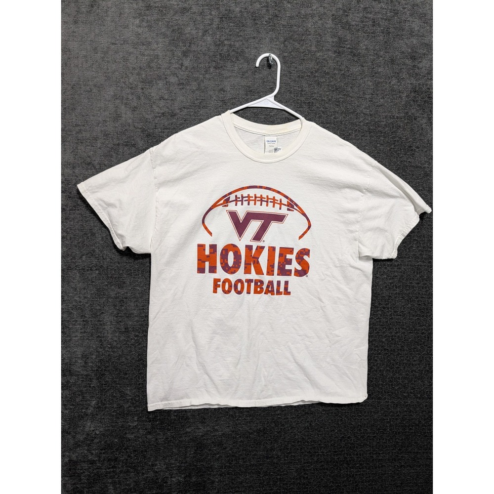 Gildan Virginia Tech Hokies Football T-Shirt Mens XL White NCAA VT Graphic Tee